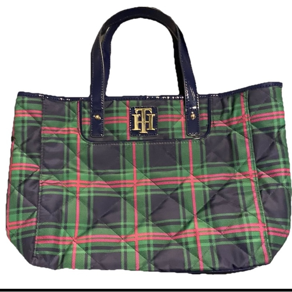 Tommy Hilfiger Blue and Green Plaid Tote